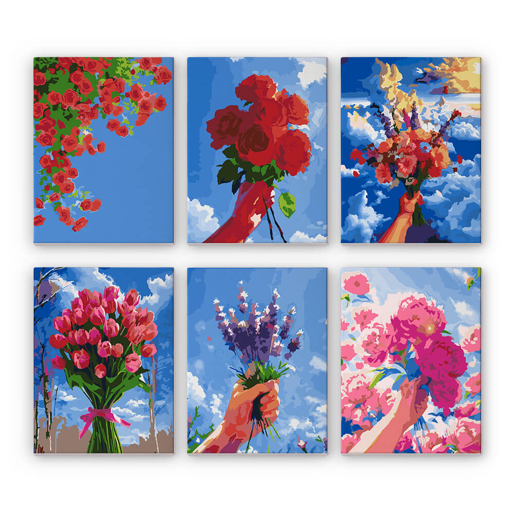 Flower Bouquets under Blue Sky 6 Pieces Mini Paint by Numbers