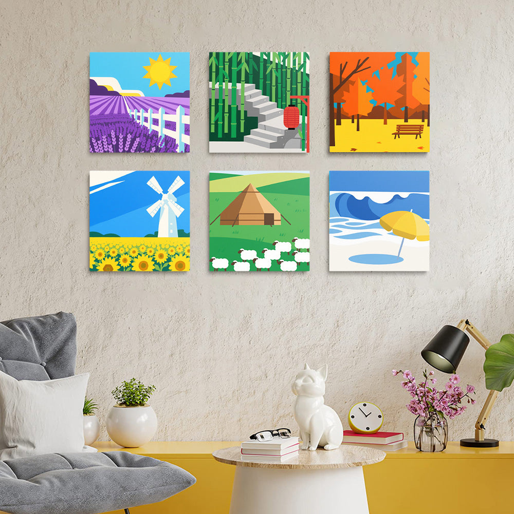 Flower Fields and Grasslands 6 Pieces Mini Paint by Numbers