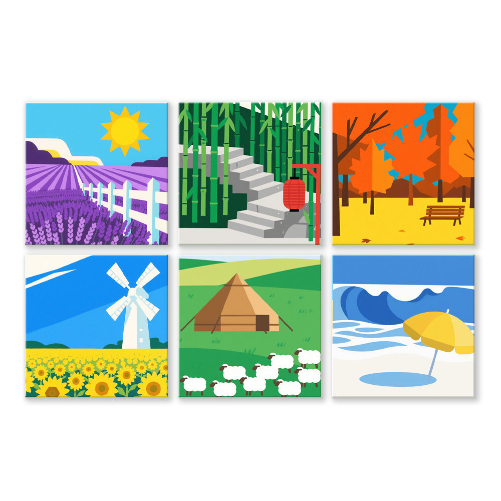 Flower Fields and Grasslands 6 Pieces Mini Paint by Numbers