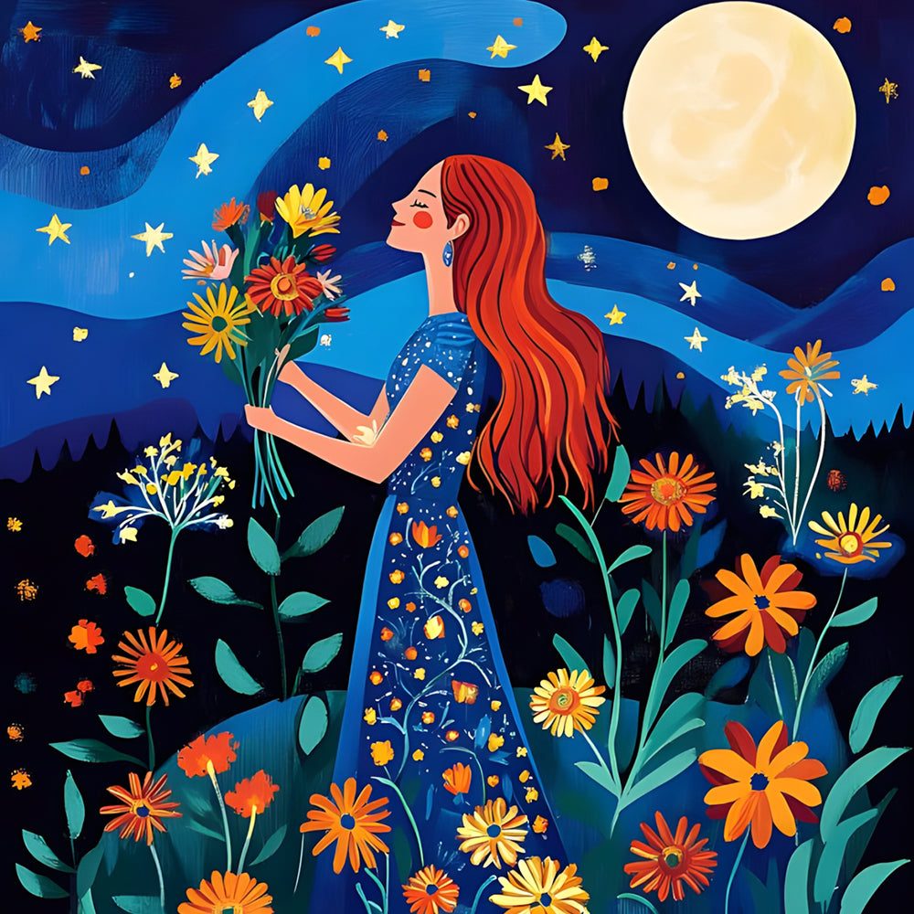 Flower Girl Making a Wish under the Moonlight Paint by Numbers