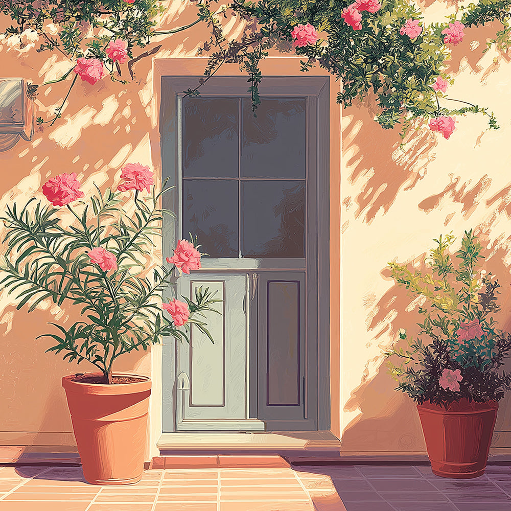 Flower Pots in front of the Door Mini Paint by Numbers