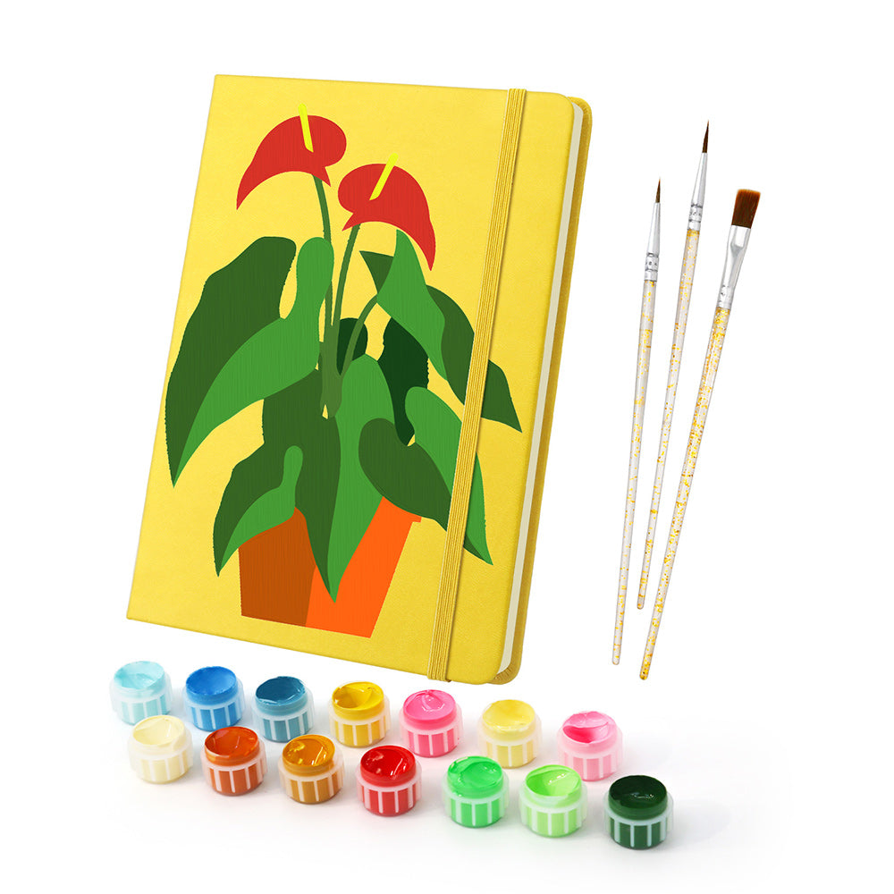 Flowering Green Potted Plants Notebook Paint by Numbers