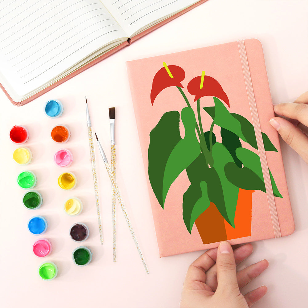 Flowering Green Potted Plants Notebook Paint by Numbers