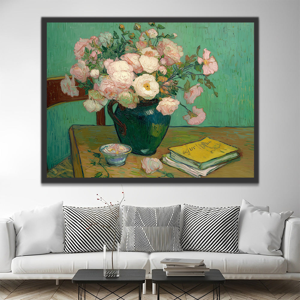 Flowers and Book in the Style of Van Gogh Paint by Numbers
