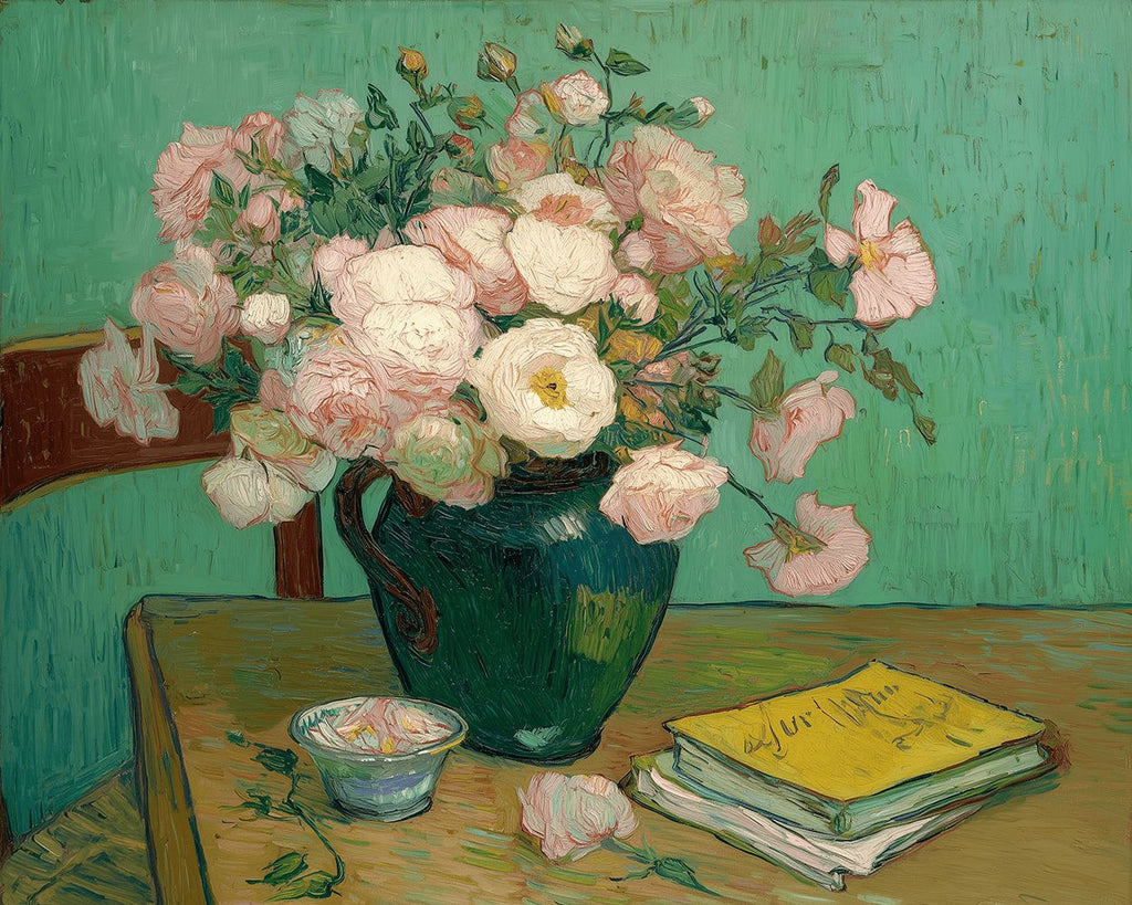 Flowers and Book in the Style of Van Gogh Paint by Numbers