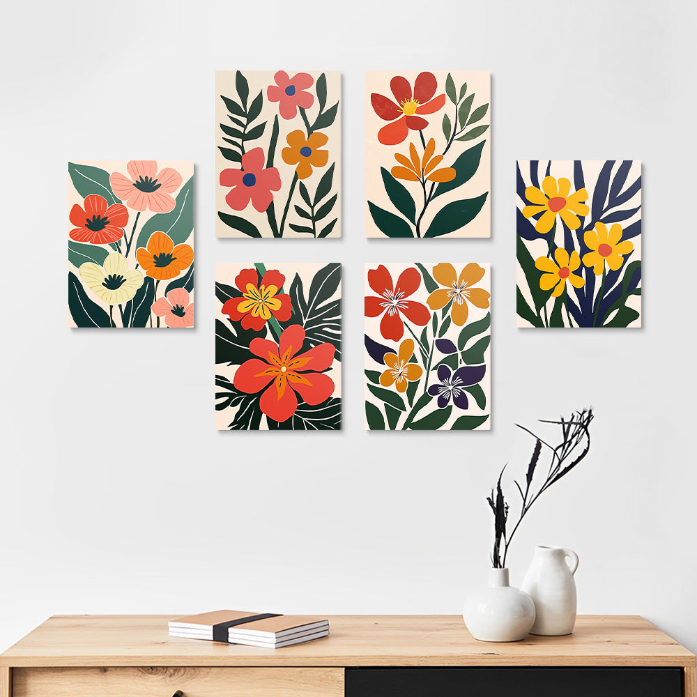 Flowers and Green Leaves 6 Pieces Mini Paint by Numbers
