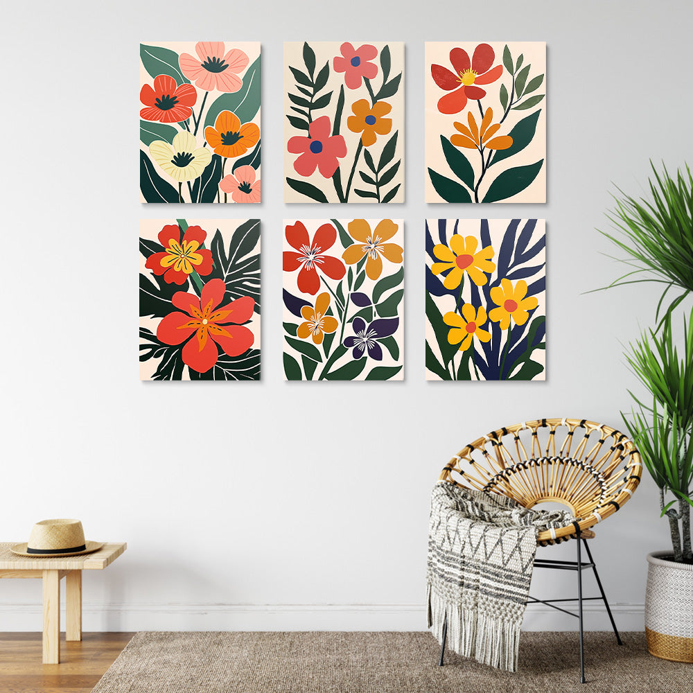 Flowers and Green Leaves 6 Pieces Mini Paint by Numbers