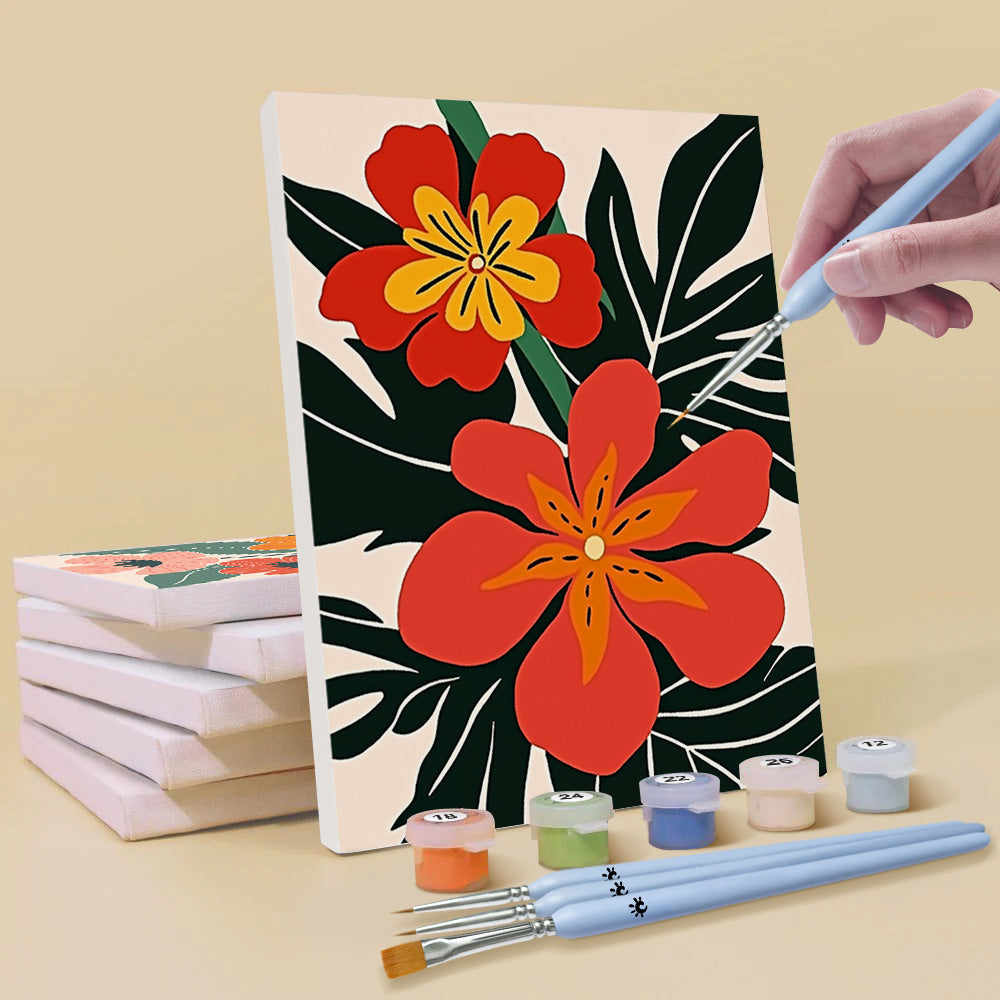 Flowers and Green Leaves 6 Pieces Mini Paint by Numbers