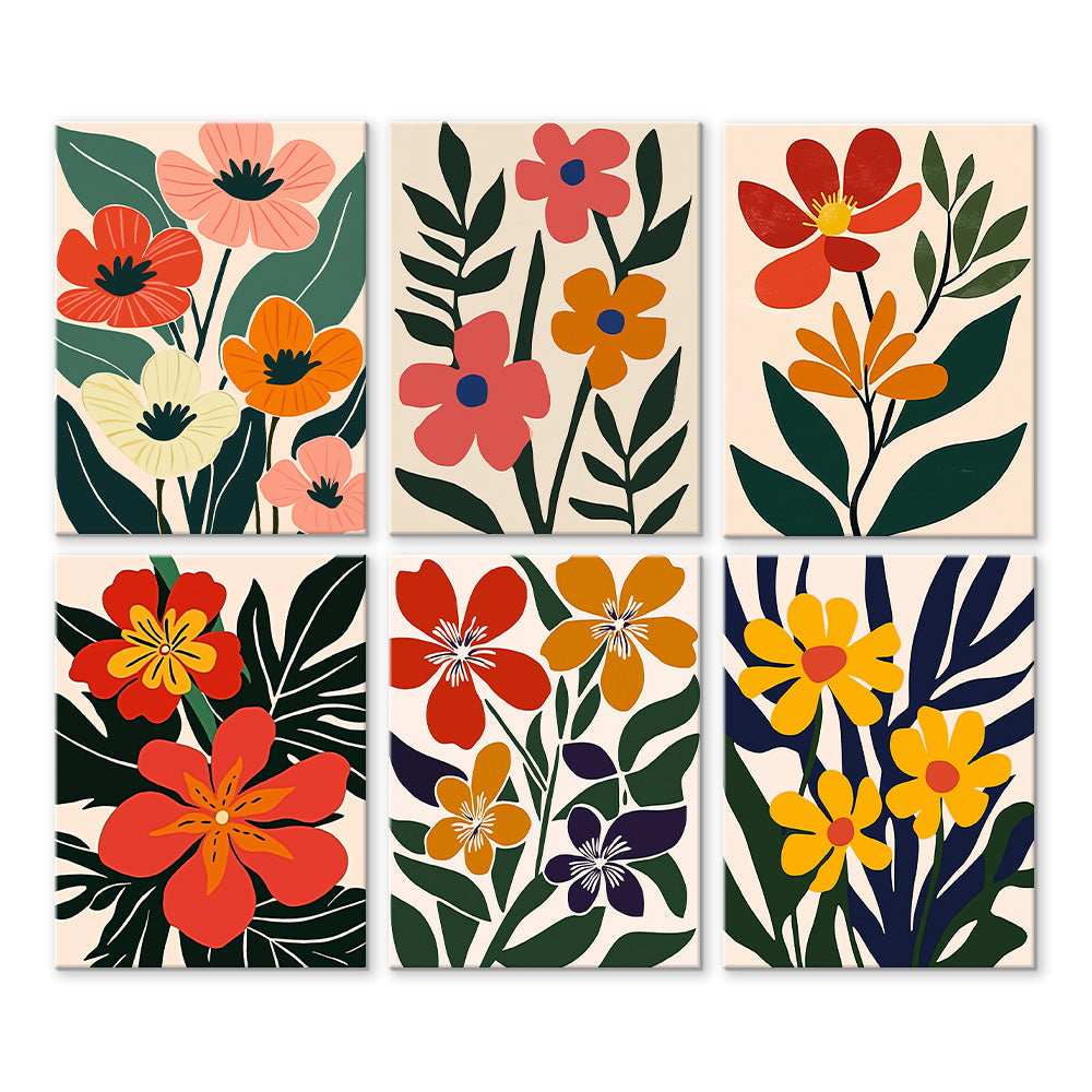 Flowers and Green Leaves 6 Pieces Mini Paint by Numbers