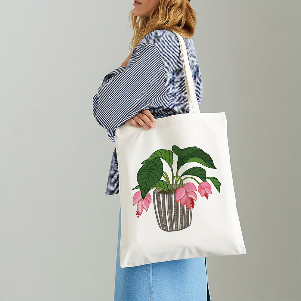 Flowers and Leaves in Glass Vase Canvas Tote Bag Paint by Numbers