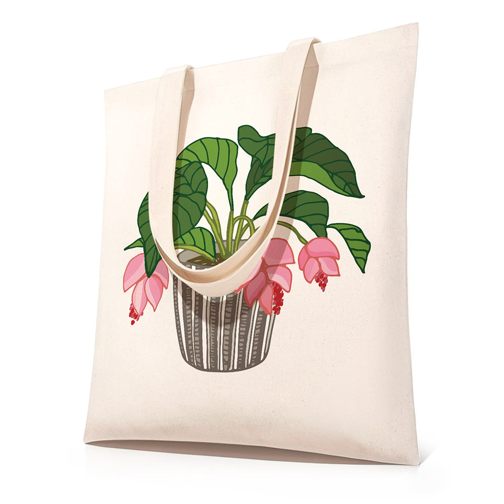 Flowers and Leaves in Glass Vase Canvas Tote Bag Paint by Numbers