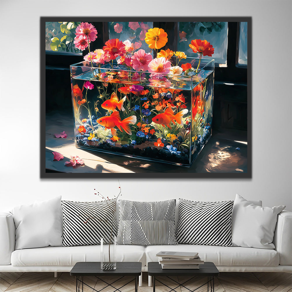 Flowers Growing in the Glass Fish Tank Paint by Numbers
