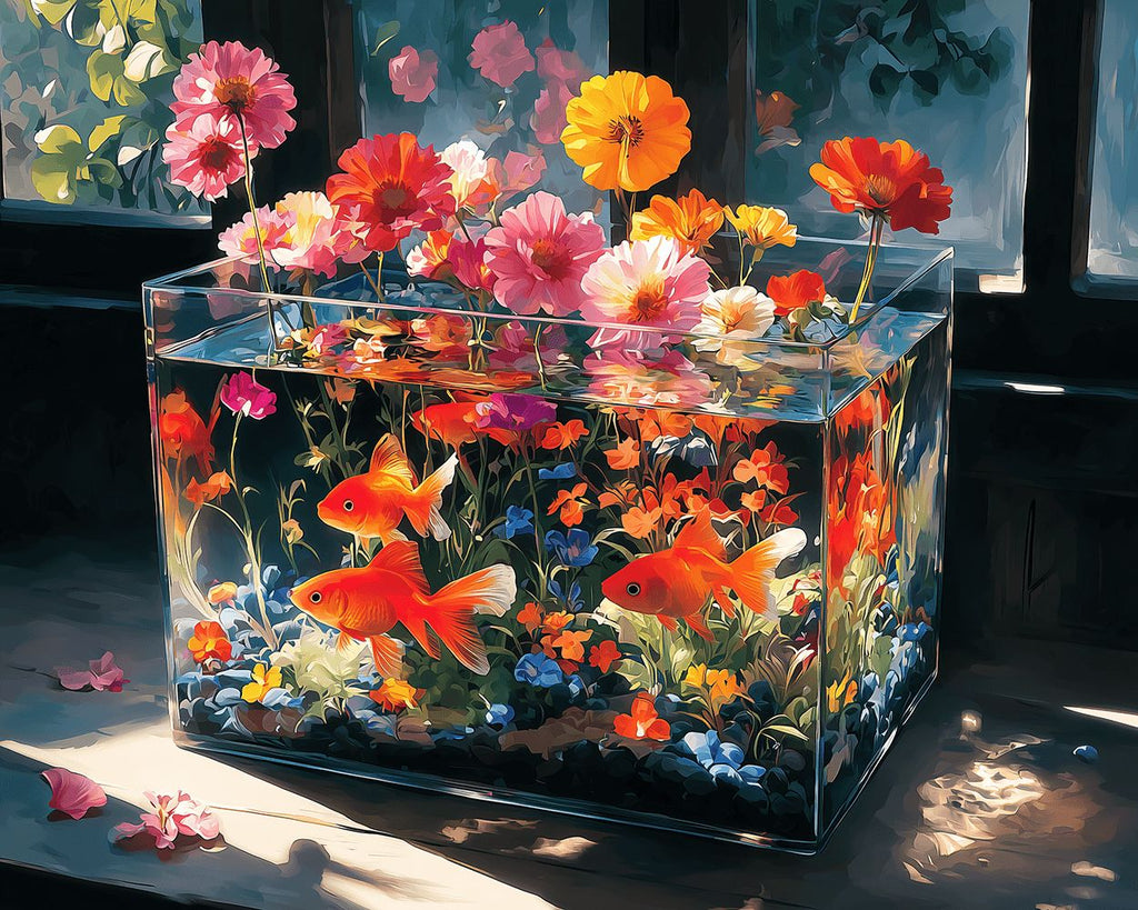 Flowers Growing in the Glass Fish Tank Paint by Numbers