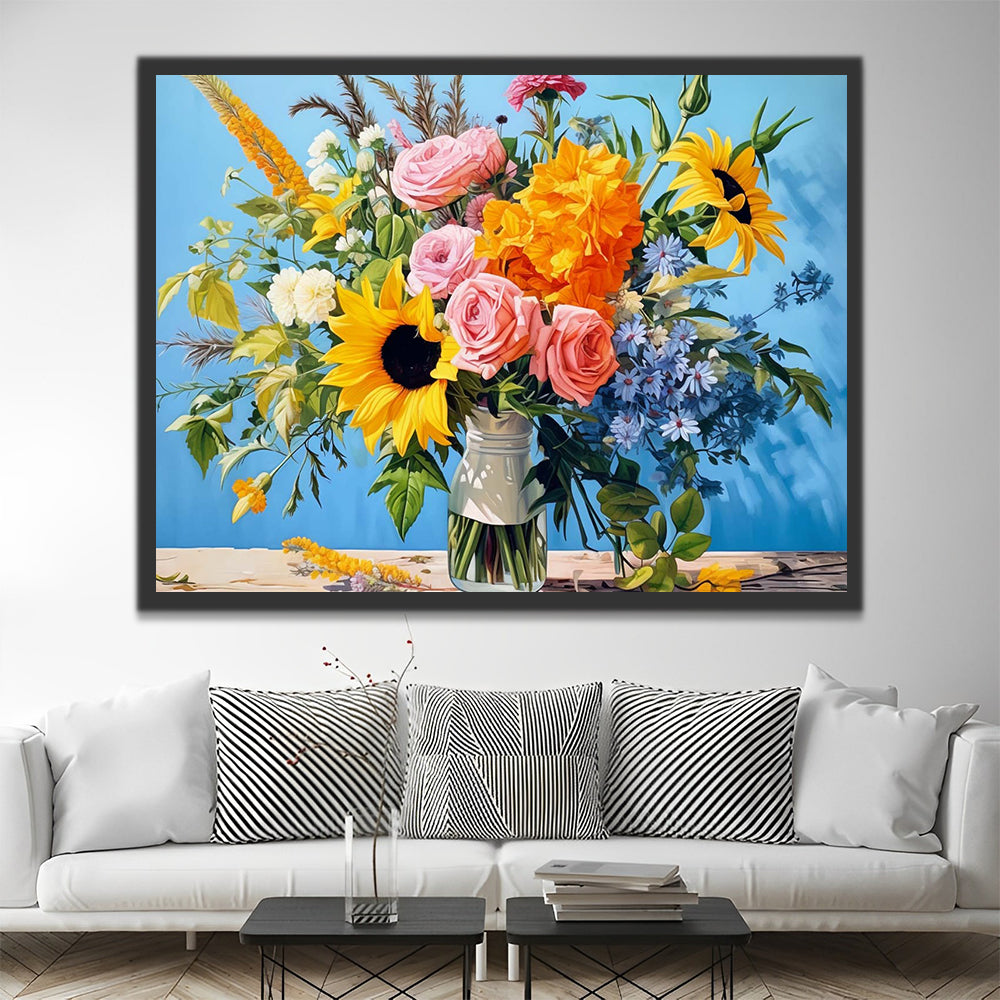 Flowers in Glass Vase Paint by Numbers