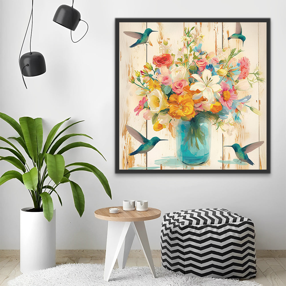 Flowers in Vase and Birds Paint by Numbers