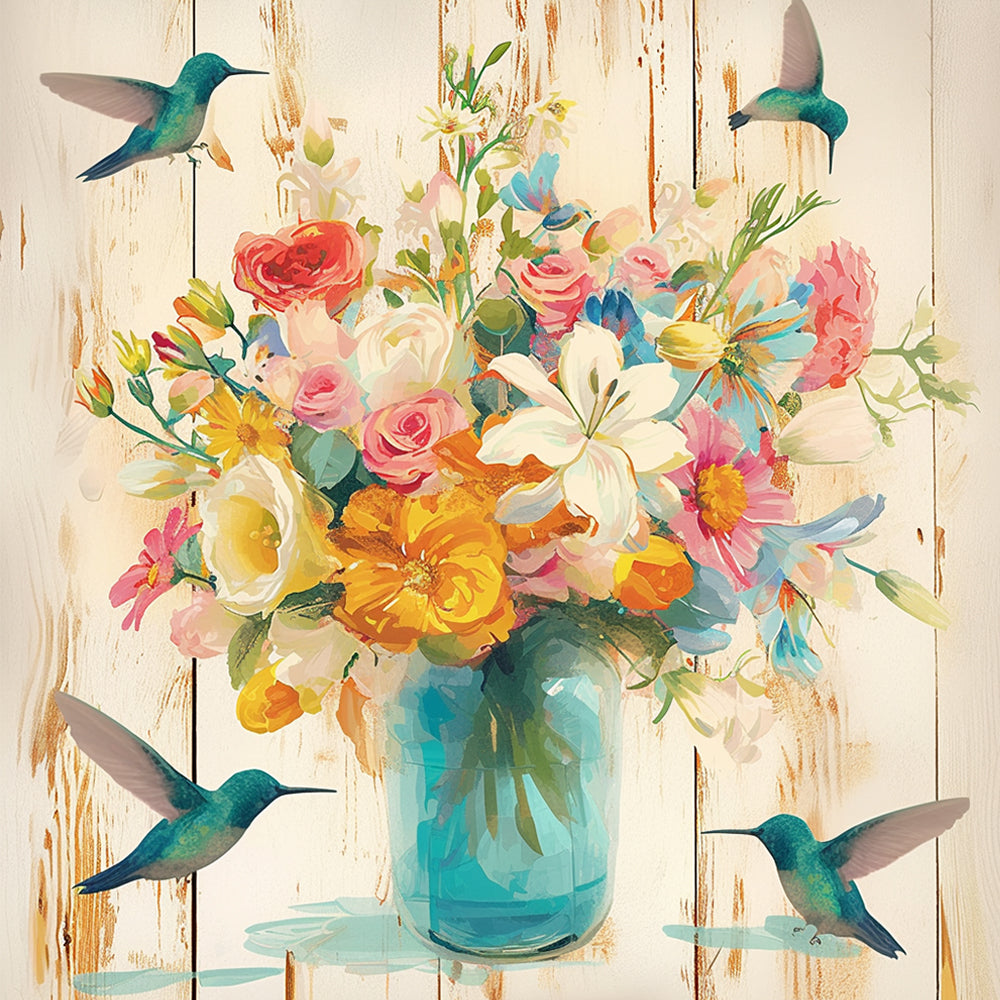 Flowers in Vase and Birds Paint by Numbers