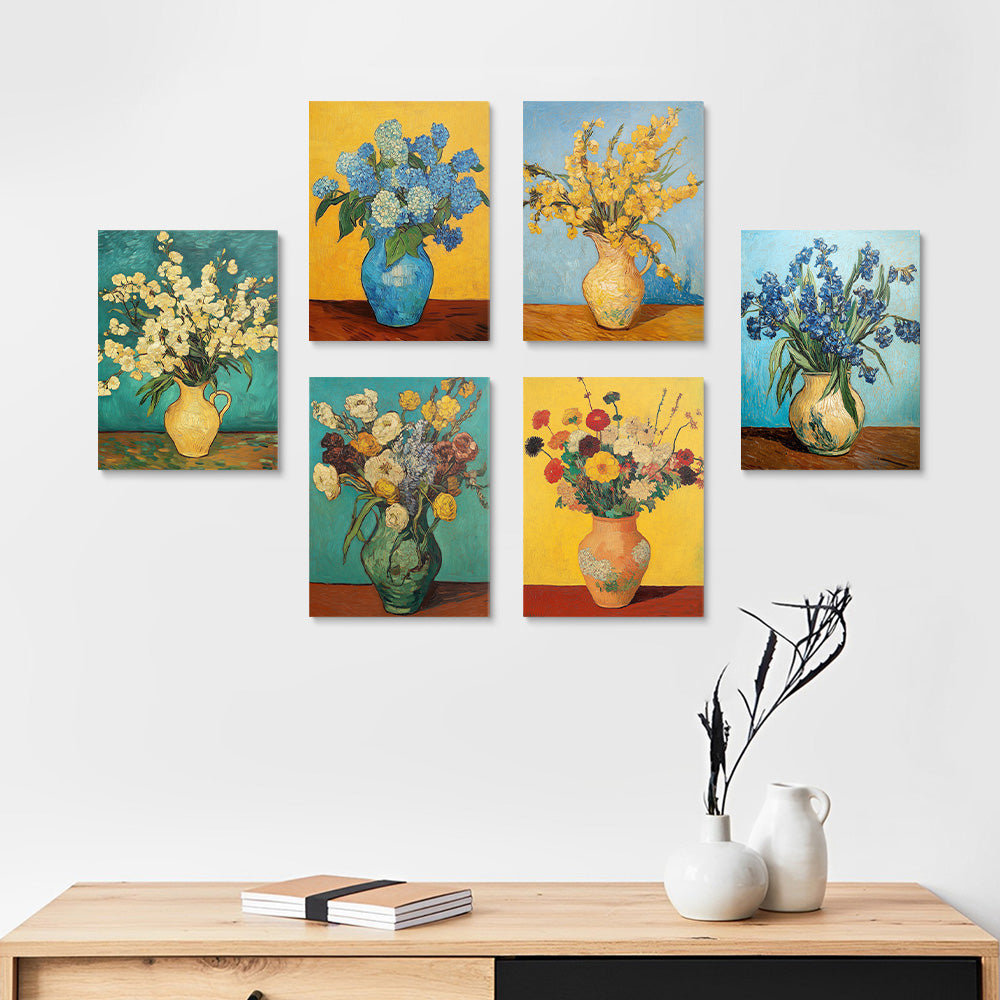 Flowers in Vases in the Style of Van Gogh 6 Pieces Mini Paint by Numbers