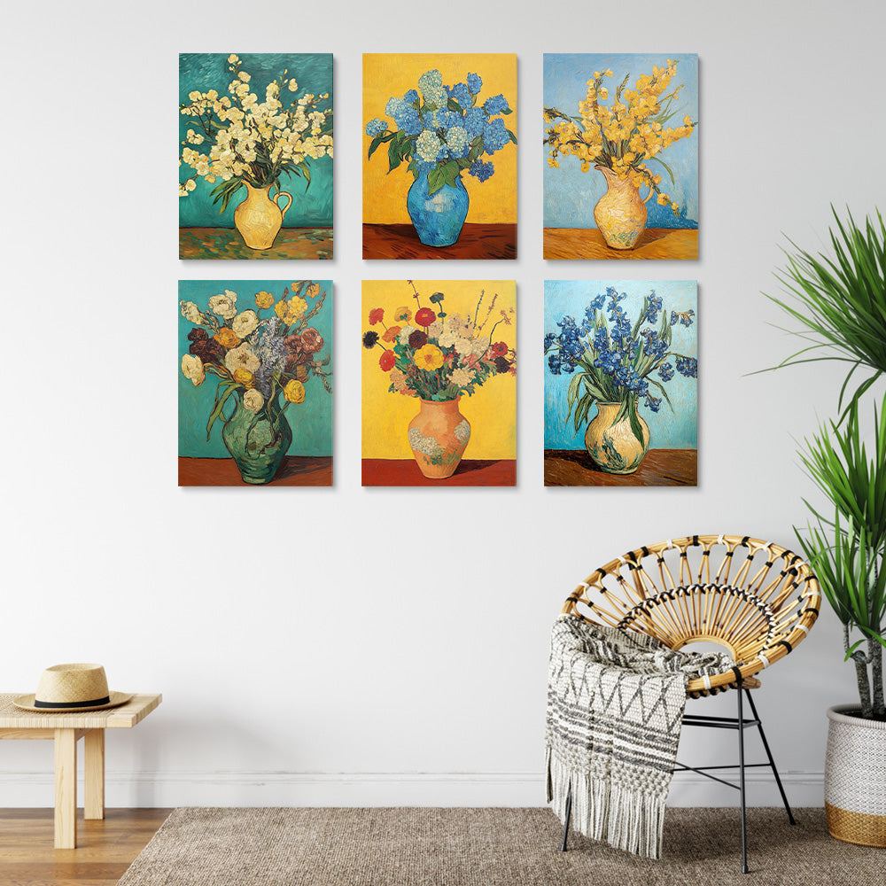 Flowers in Vases in the Style of Van Gogh 6 Pieces Mini Paint by Numbers