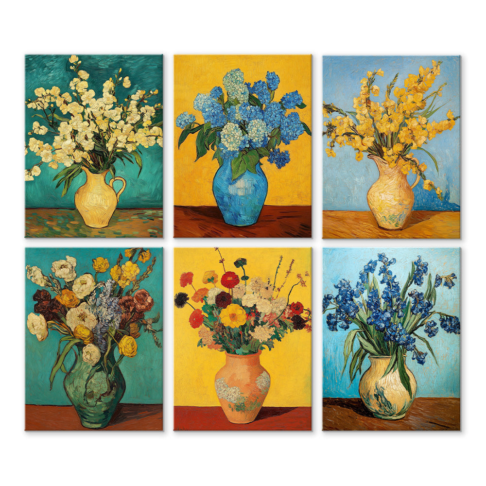 Flowers in Vases in the Style of Van Gogh 6 Pieces Mini Paint by Numbers
