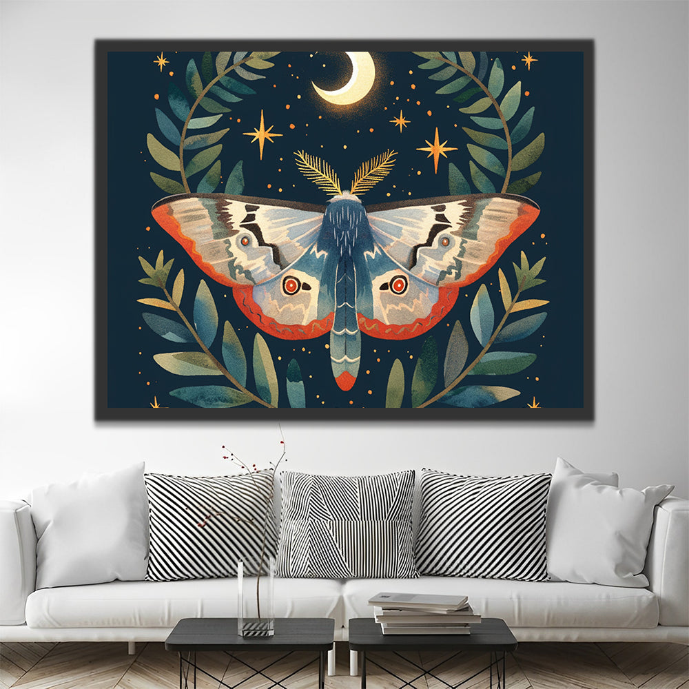 Flying Moth and Crescent Moon Paint by Numbers