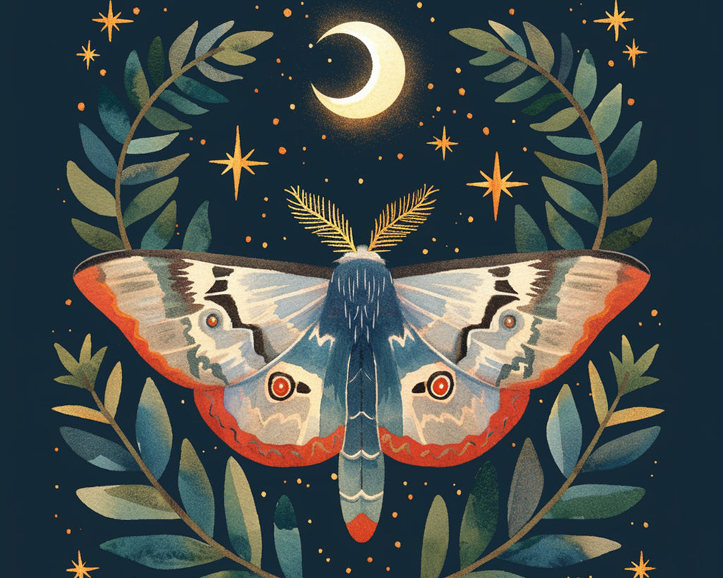 Flying Moth and Crescent Moon Paint by Numbers