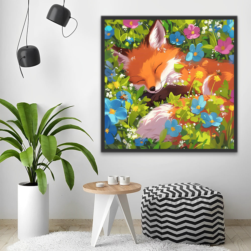 Fox Lying among Flowers Paint by Numbers