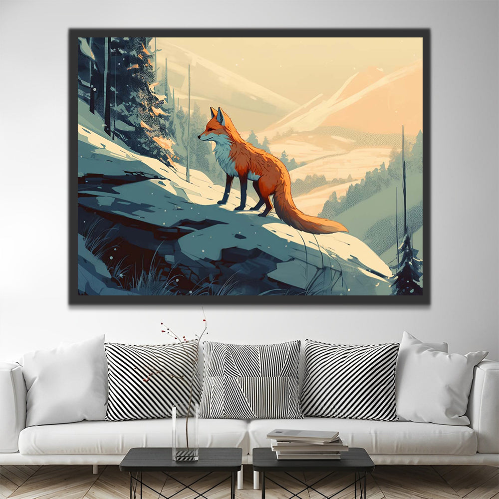 Fox on Snowy Mountain Paint by Numbers