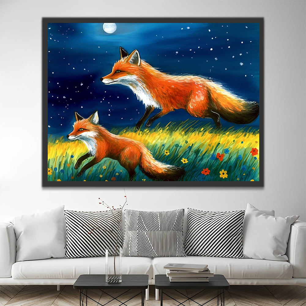 Foxes Running on the Grass Paint by Numbers