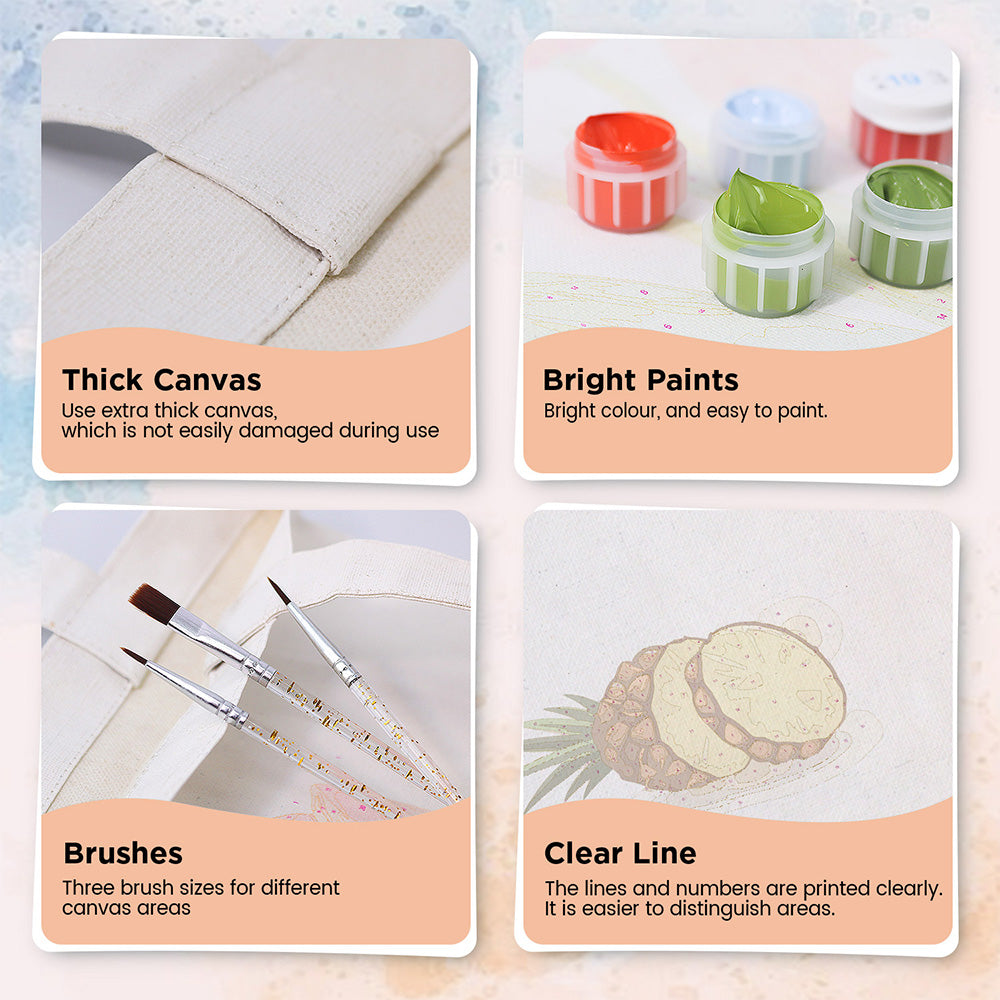 Fresh Pineapple Canvas Tote Bag Paint by Numbers