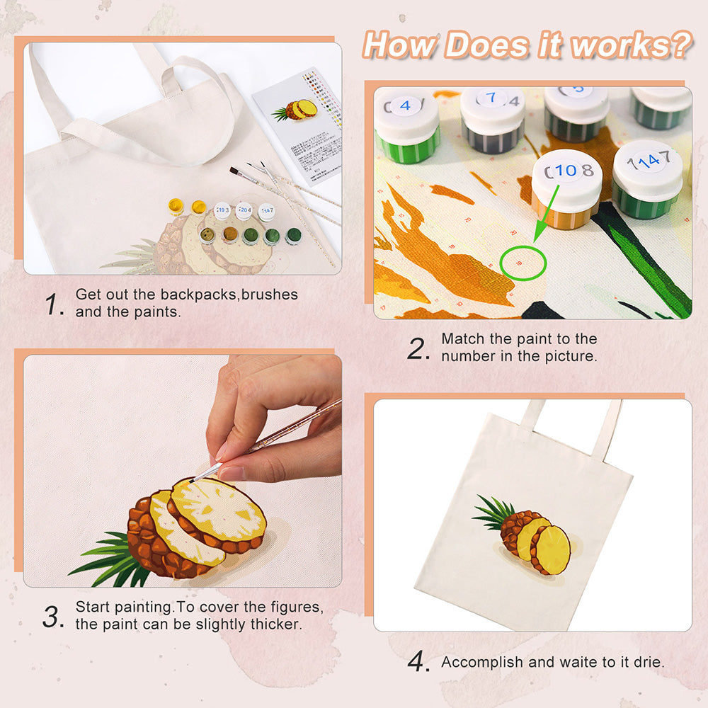 Fresh Pineapple Canvas Tote Bag Paint by Numbers