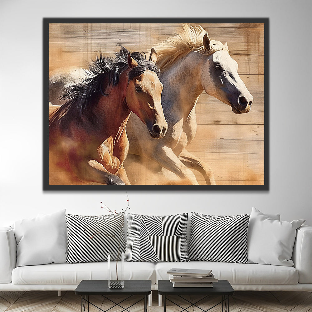 Galloping White and Brown Horses Paint by Numbers