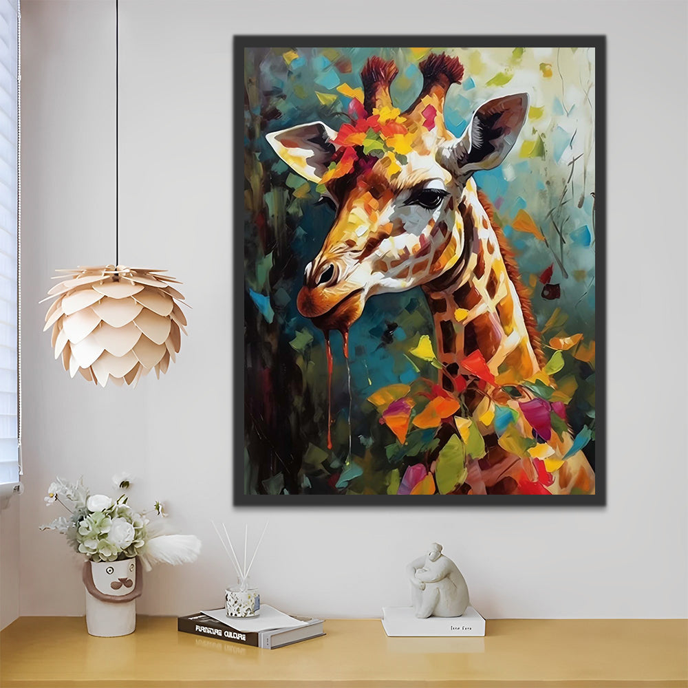 Giraffe and Colorful Leaves Paint by Numbers