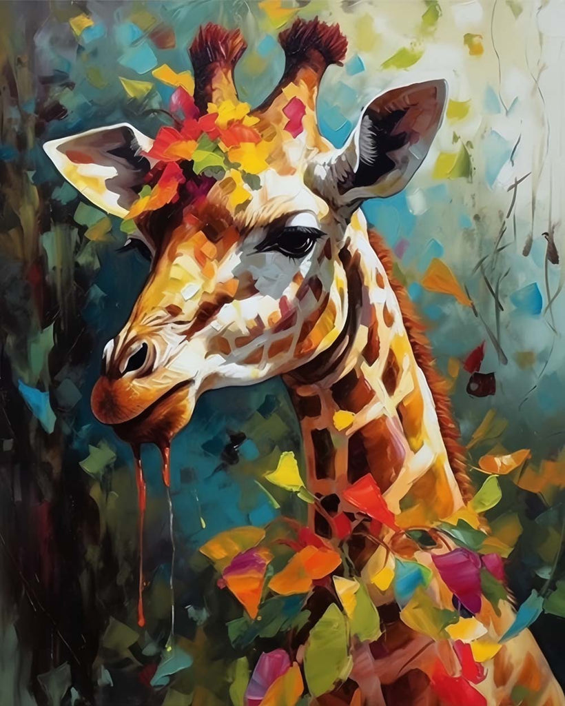 Giraffe and Colorful Leaves Paint by Numbers