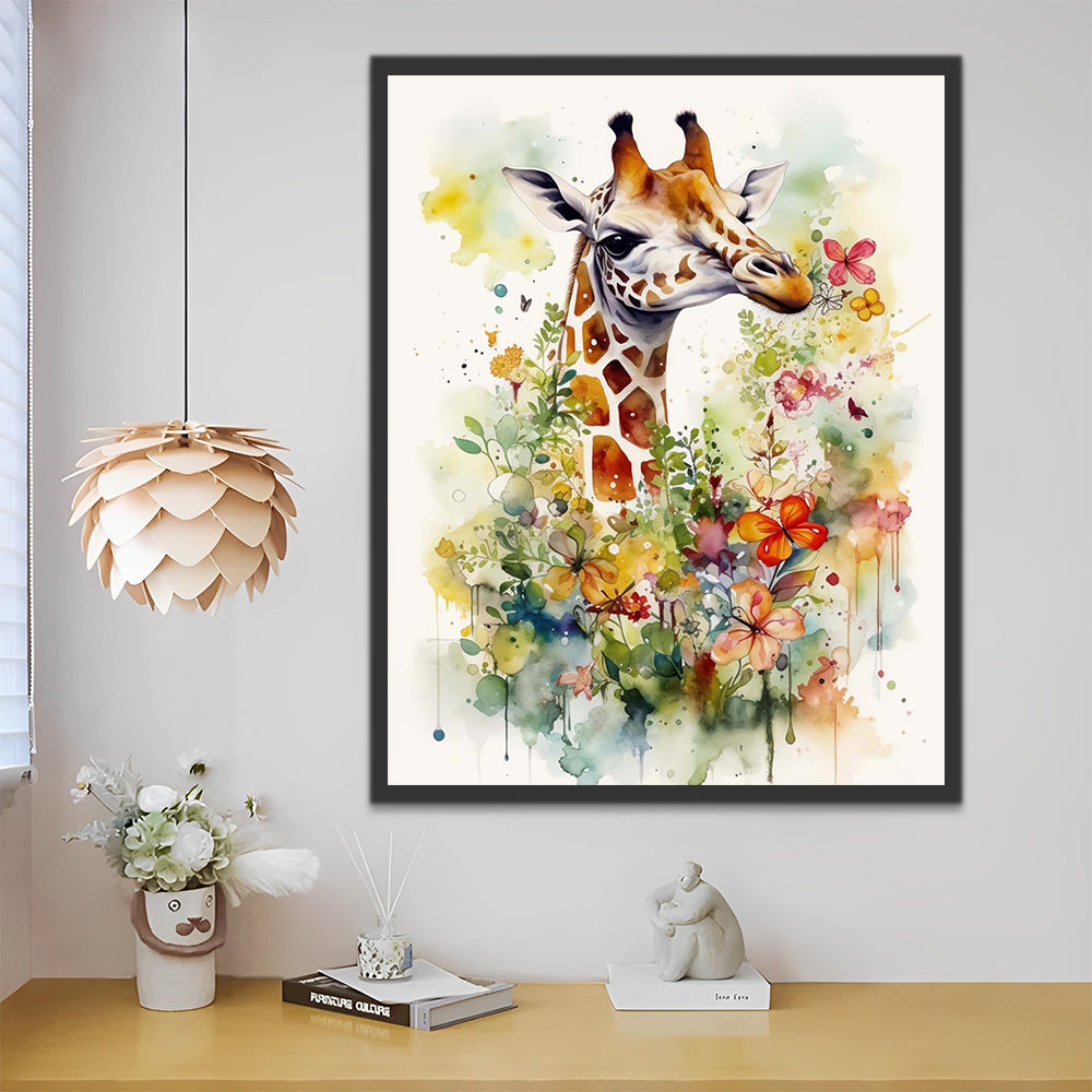 Giraffe and Watercolor Flowers Paint by Numbers