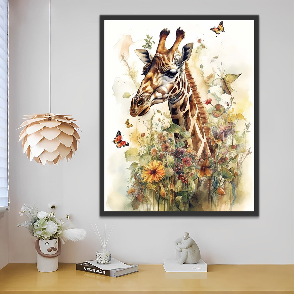 Giraffe, Butterflies and Flowers Paint by Numbers