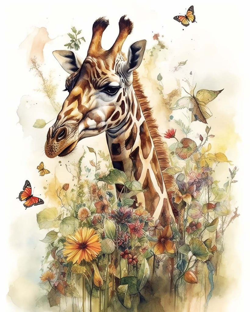 Giraffe, Butterflies and Flowers Paint by Numbers