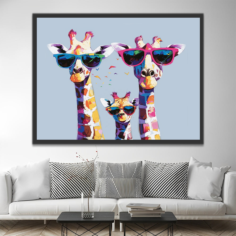 Giraffe Family Wearing Sunglasses Paint by Numbers