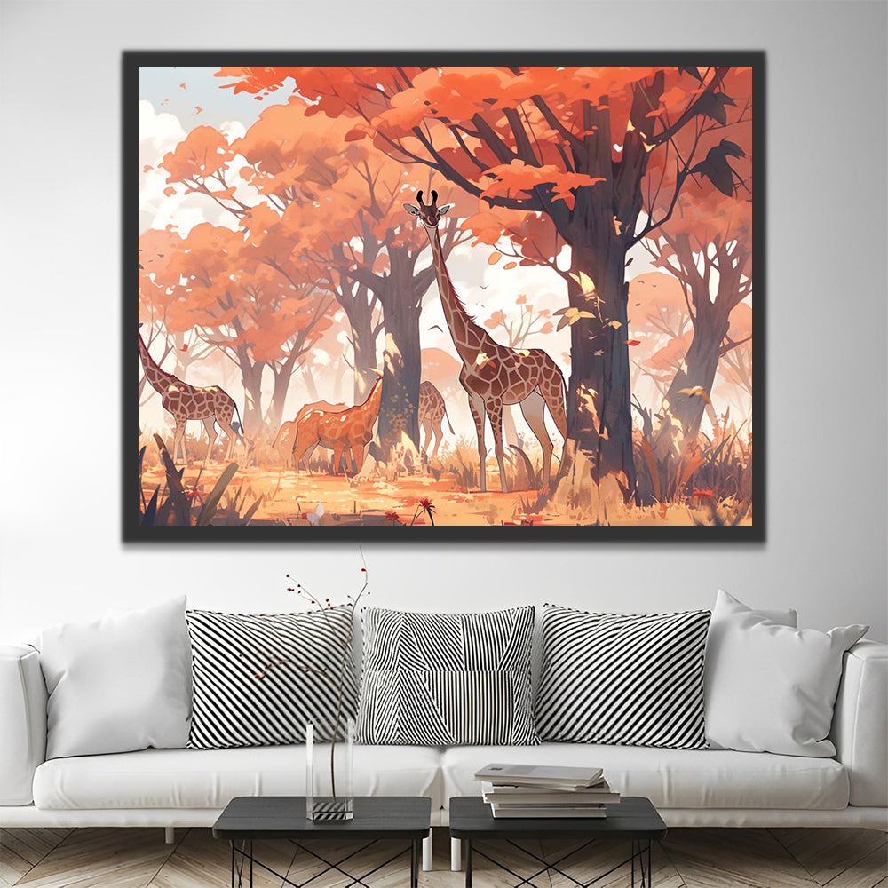 Giraffe in Autumn Forest Paint by Numbers