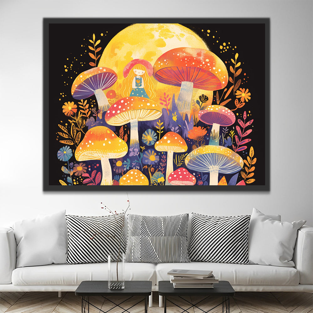 Girl, Mushroom and Moon Paint by Numbers