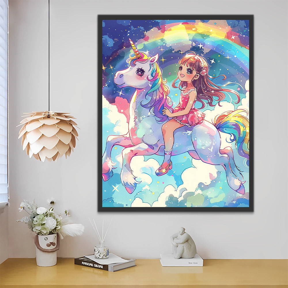 Girl on Unicorn and Rainbow Paint by Numbers