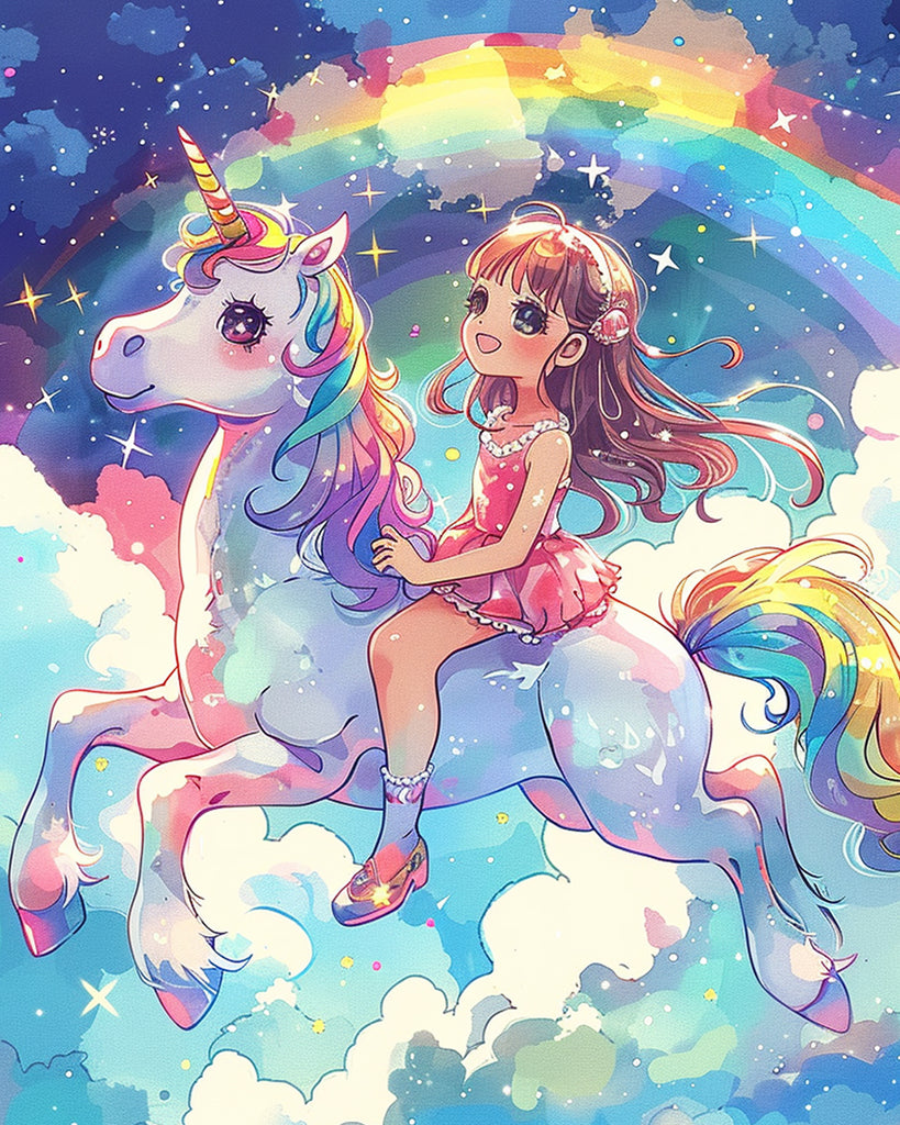 Girl on Unicorn and Rainbow Paint by Numbers