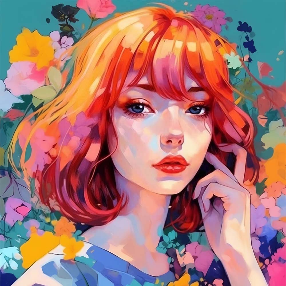 Girl Surrounded by Flowers Paint by Numbers