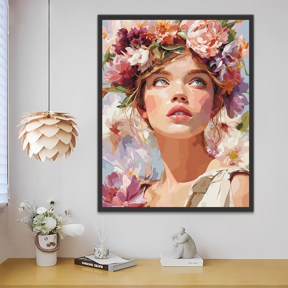 Girl with Flower Wreath Paint by Numbers