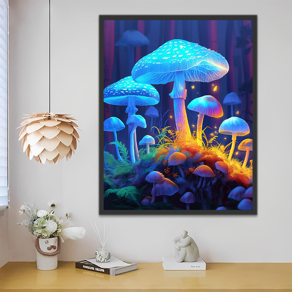 Glowing Blue Mushrooms Paint by Numbers