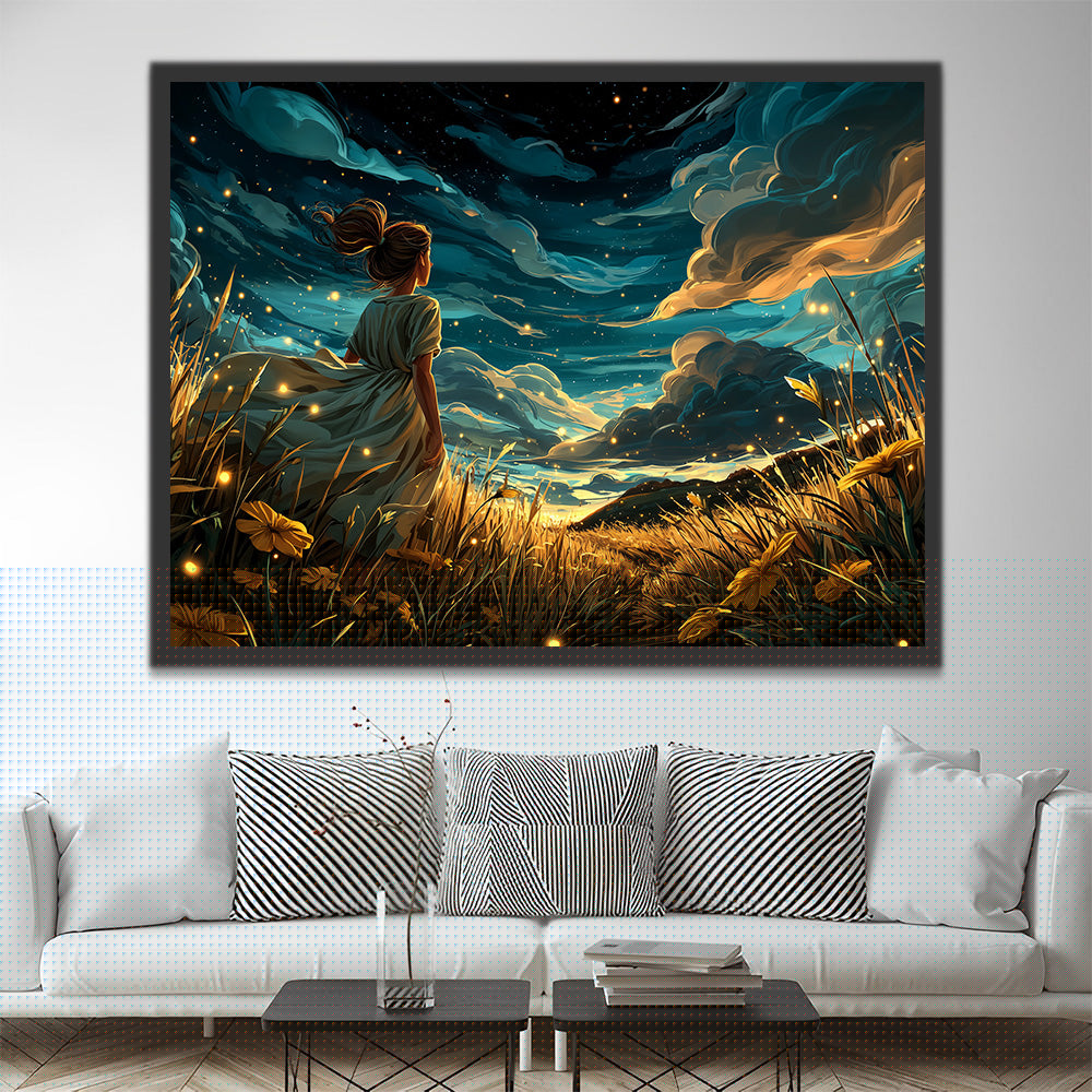 Golden Fields and Girl under Dark Clouds Paint by Numbers