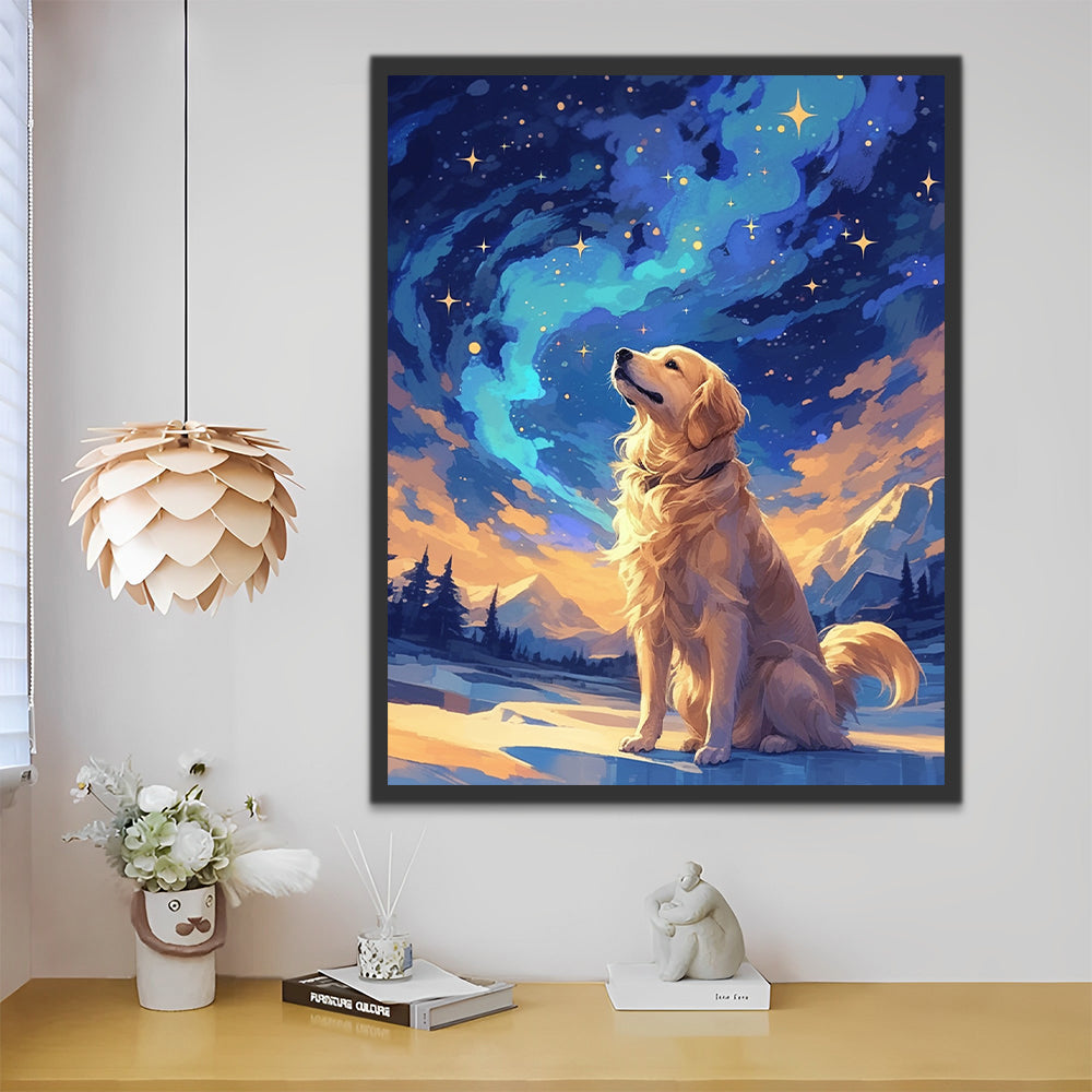 Golden Retriever under the Stars Paint by Numbers