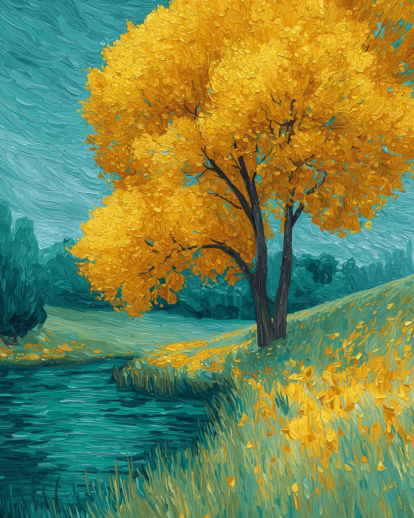 Golden Tree beside Wild River Paint by Numbers