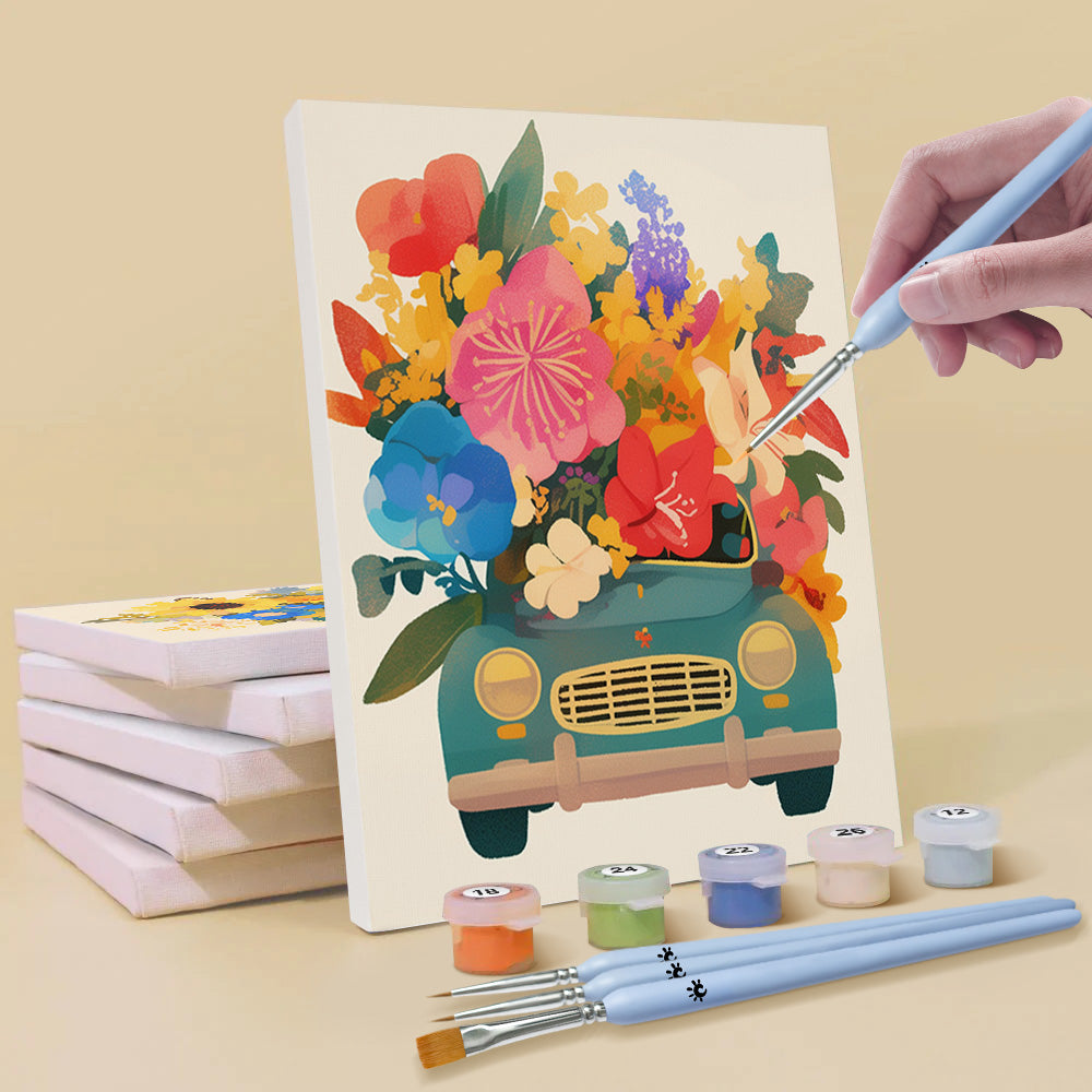 Gorgeous Flowers in Cars 6 Pieces Mini Paint by Numbers