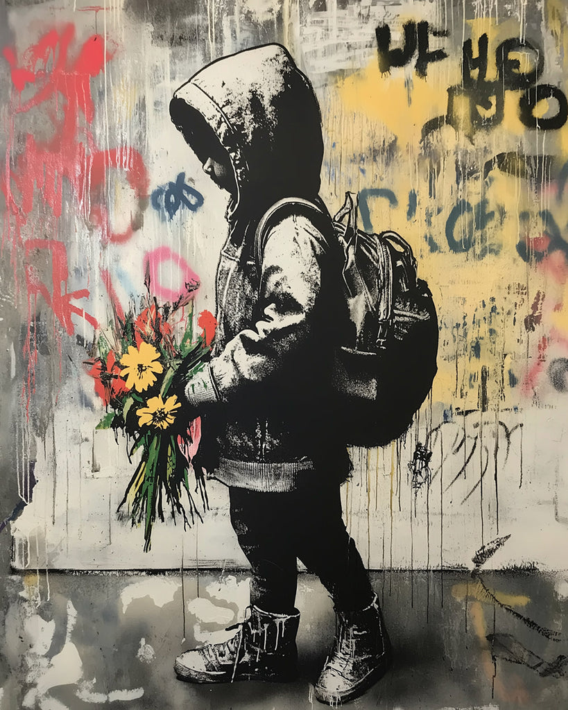 Graffiti Boy Holding Bouquet of Flowers Paint by Numbers