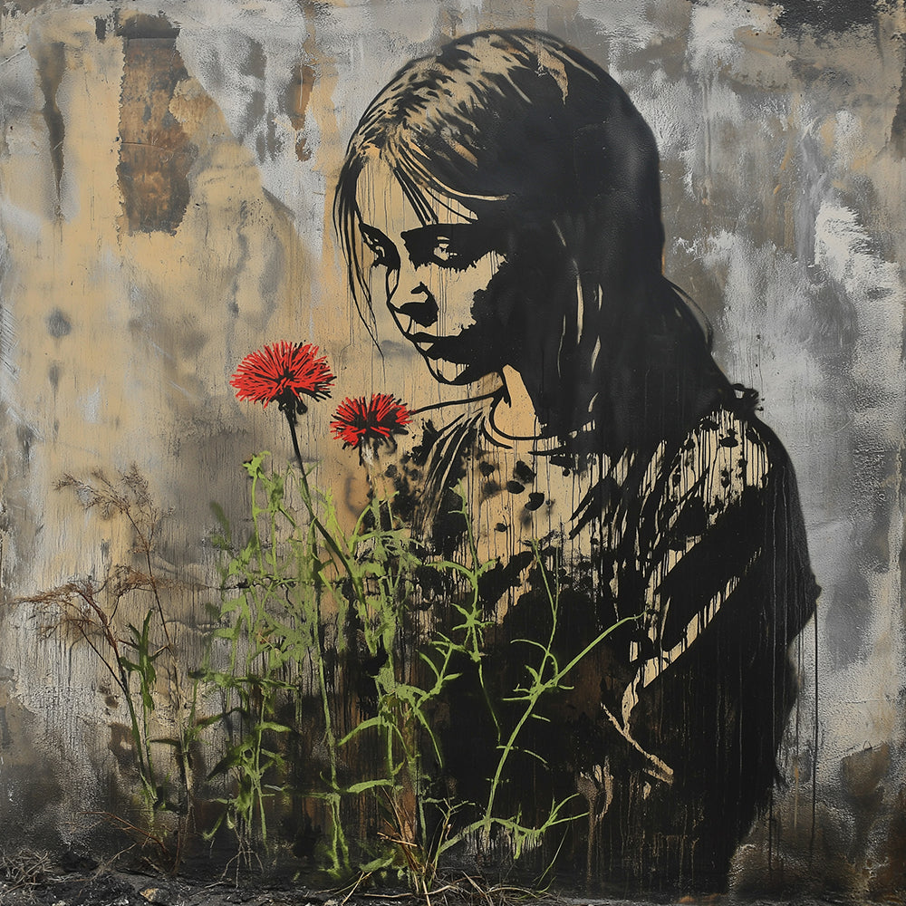 Graffiti Girl and Red Flowers Paint by Numbers